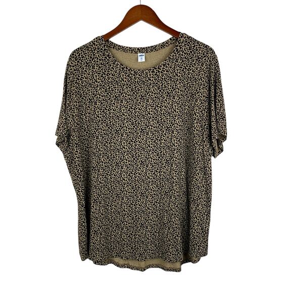 New Old Navy Luxe T-shirt Brown Leopard Print Short Sleeve Women's XXL 2XL - Picture 1 of 6